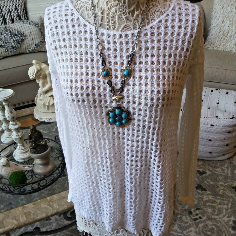 Beautiful Simulated Turquoise Statement Necklace - image 2